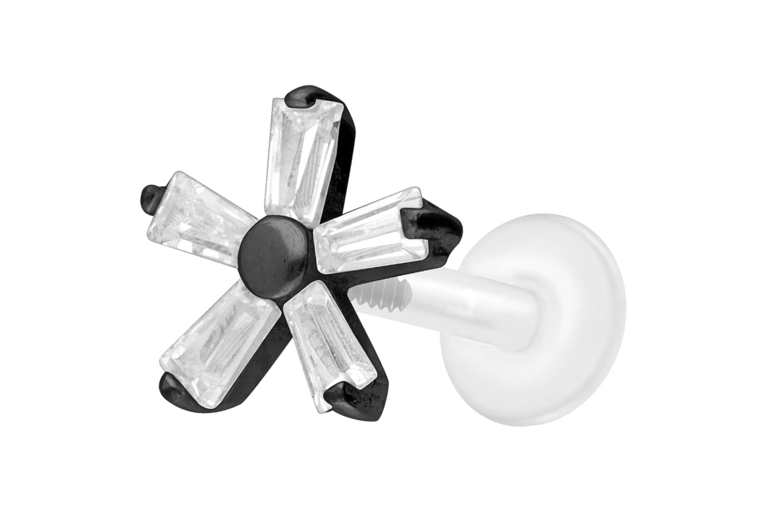 PTFE Labret Piercing mit Innengewinde + Titan-Aufsatz KRISTALLBLUME